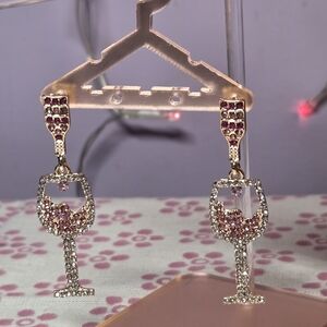 Elegant Pink and Silver Wine Glass Earrings